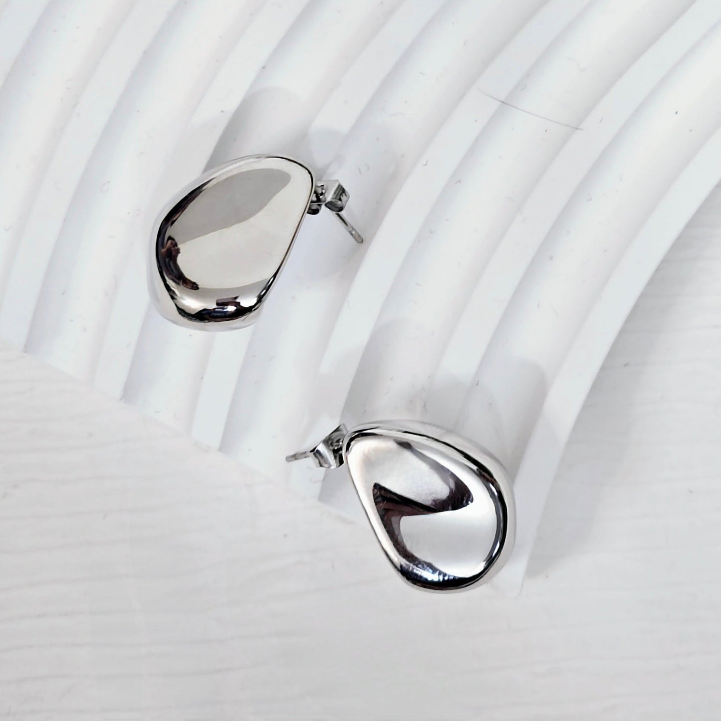 Hammered Flat Teardrop Earrings - Silver