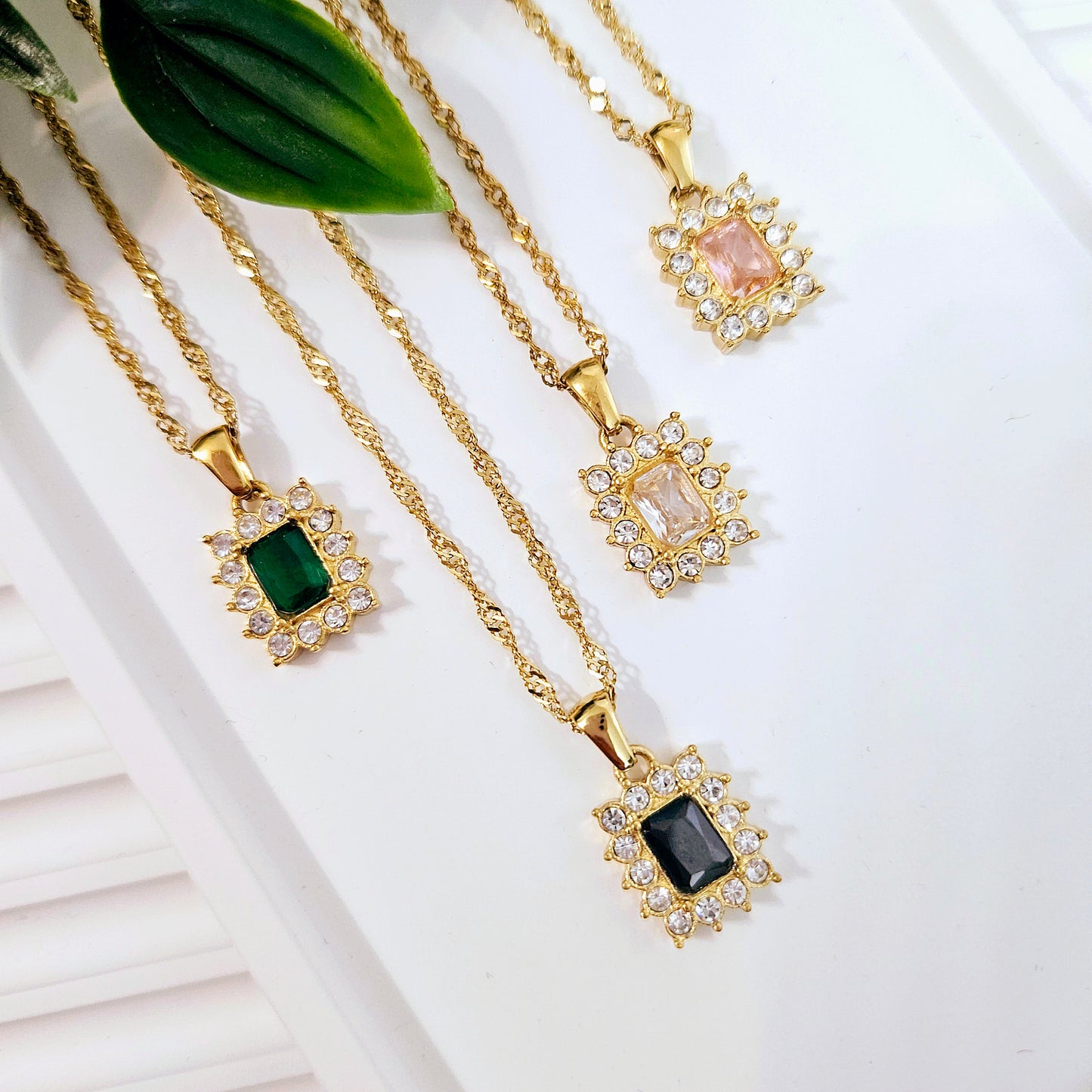 Rectangle Sunflower Necklace - 4 Stone Colors