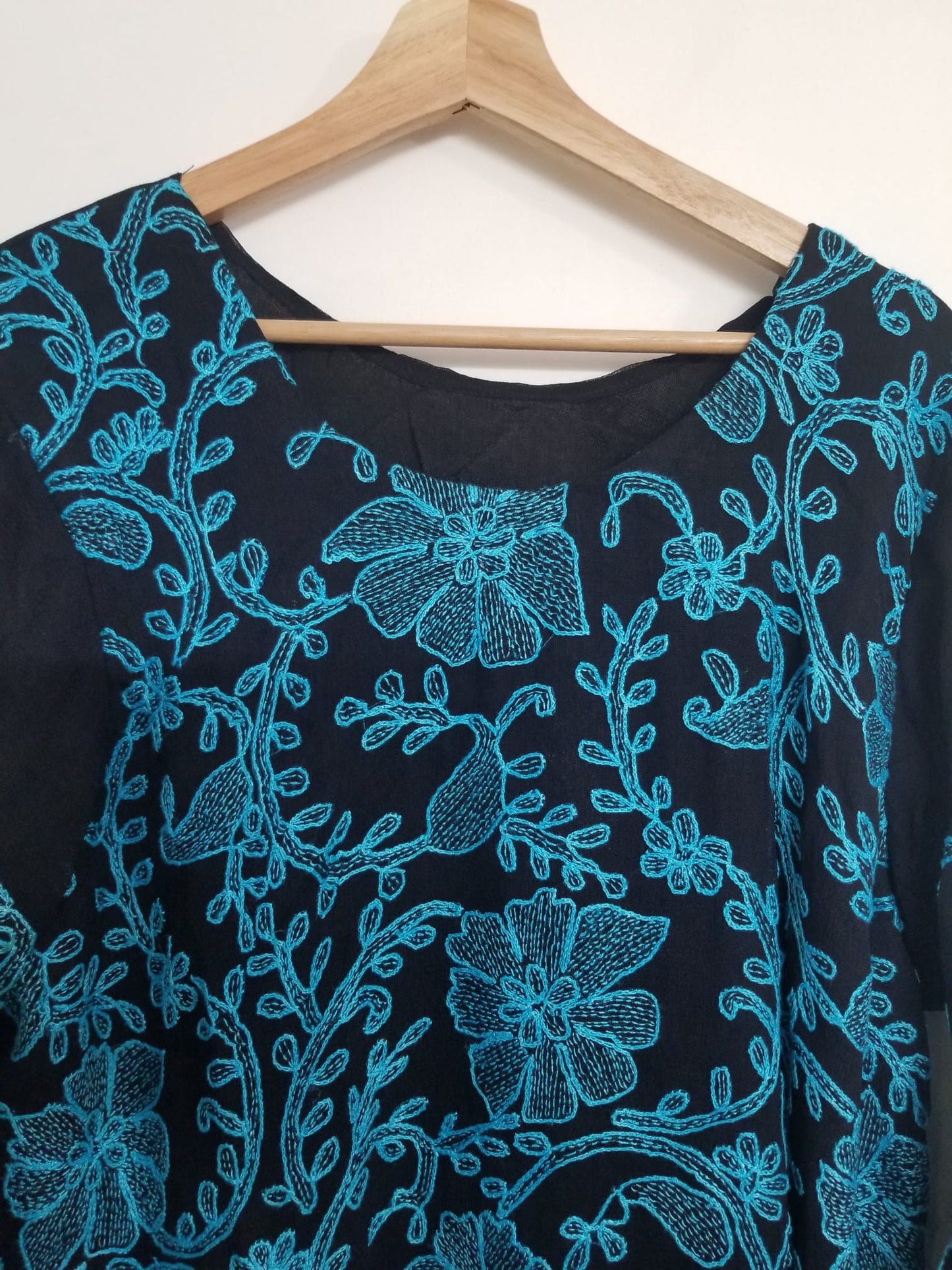 Kameez Shalwar (3 pc) - Fancy Hand Embroidered Chiffon Suit- Fancy Black and Blue