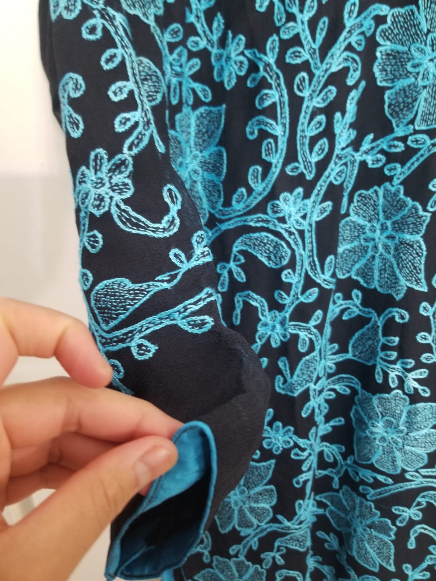 Kameez Shalwar (3 pc) - Fancy Hand Embroidered Chiffon Suit- Fancy Black and Blue
