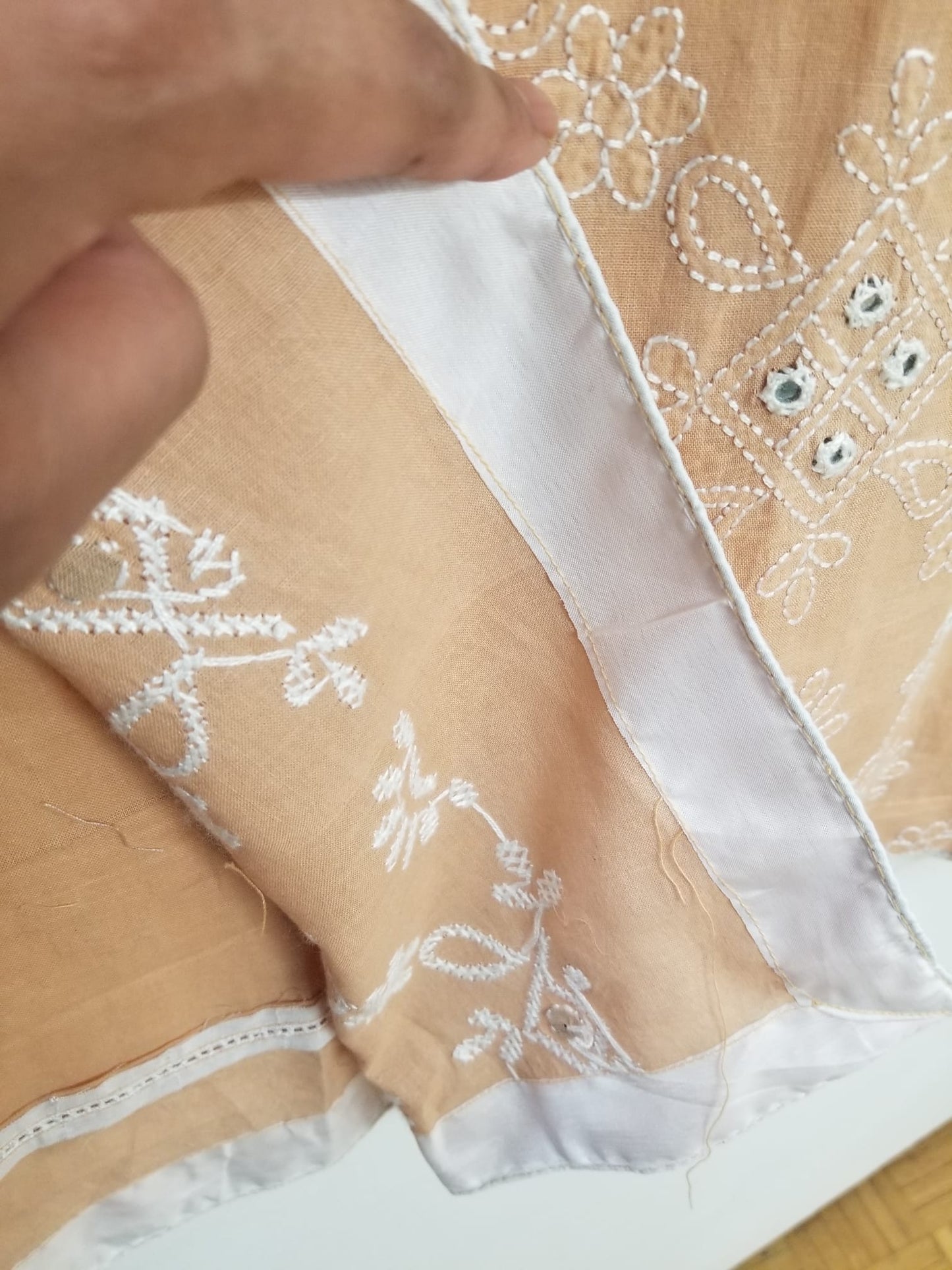 Kameez Shalwar (3 pc) - Latte- Hand Embroidered