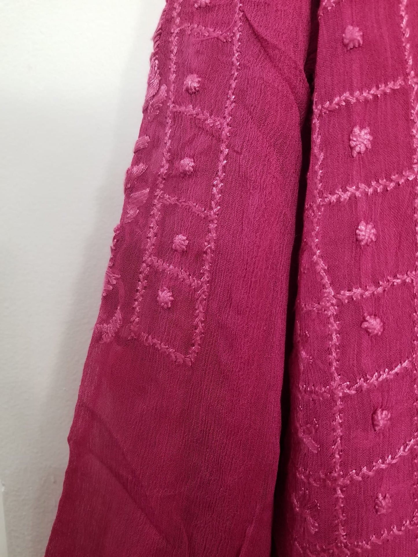 Kameez Shalwar (3 pc) - Fancy Hand Embroidered Chiffon Suit- Dusty Magenta