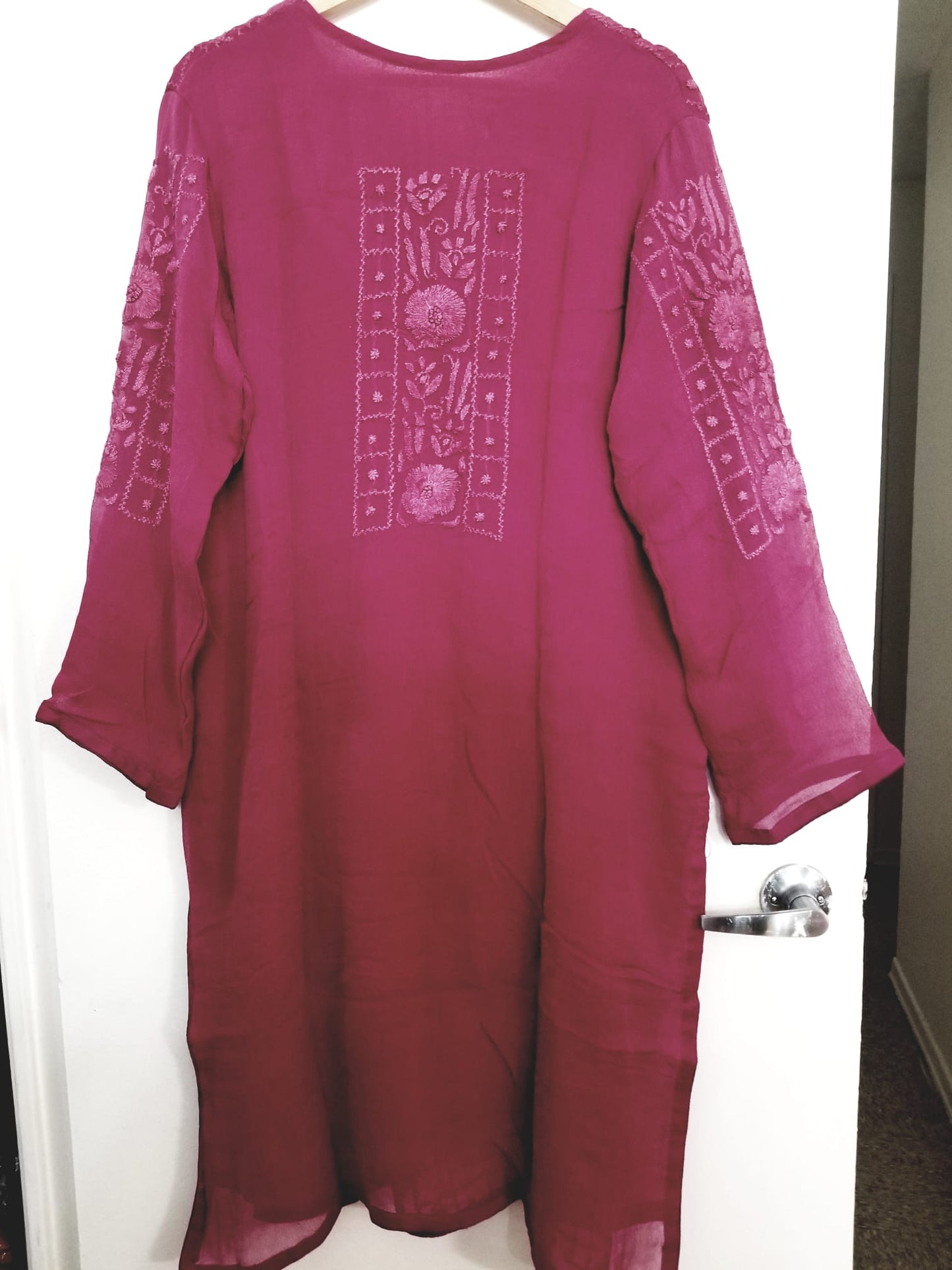 Kameez Shalwar (3 pc) - Fancy Hand Embroidered Chiffon Suit- Dusty Magenta