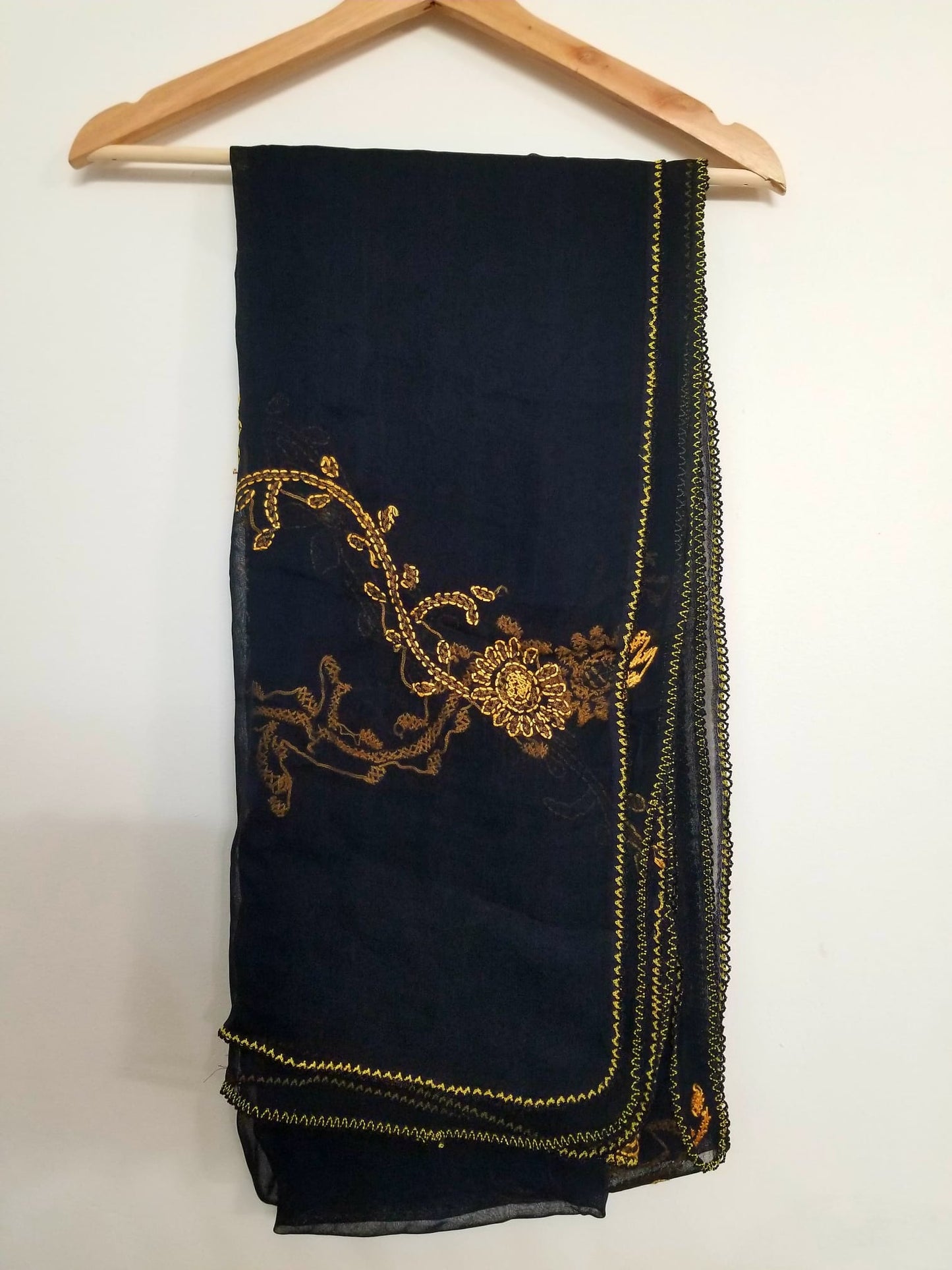 Kameez Shalwar (3 pc) - Fancy Hand Embroidered Chiffon Suit- Fancy Black and Yellow