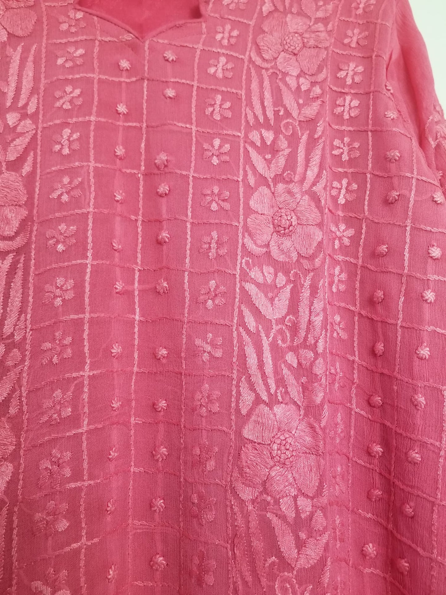 Kameez Shalwar (3 pc) - Fancy Hand Embroidered Chiffon Suit- Pink Rose