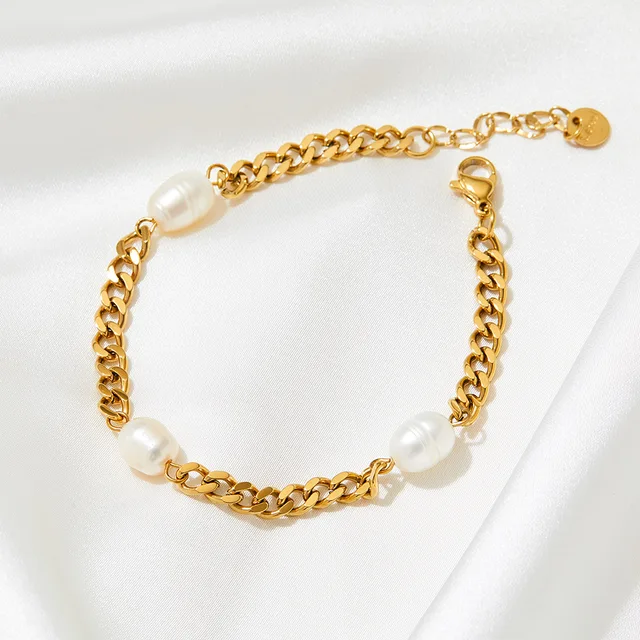 Fresh Water Pearl - Cuban Bracelet