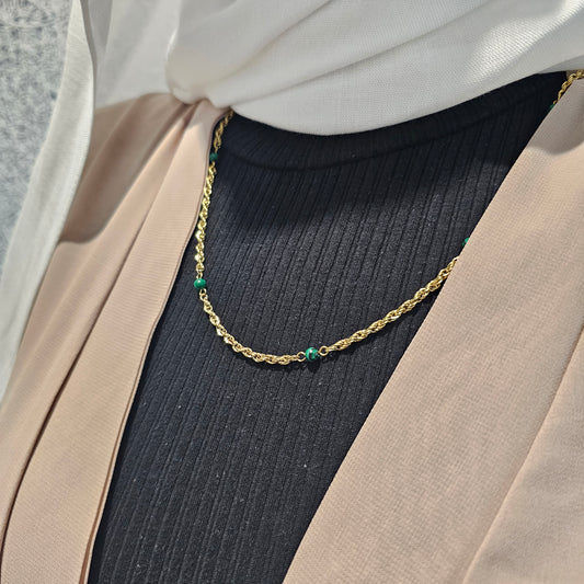 Green Gem Rope Chain Necklace