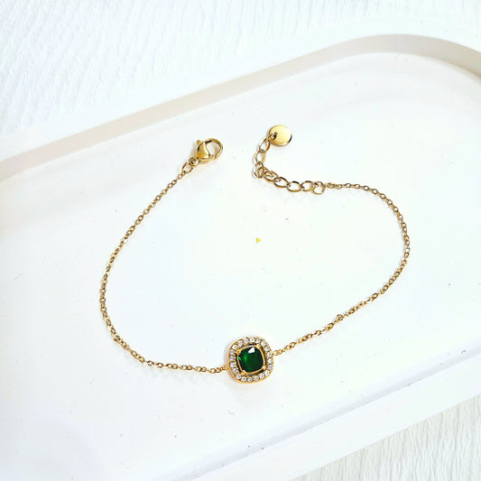 Square Dainty Zirconia Bracelet - Green