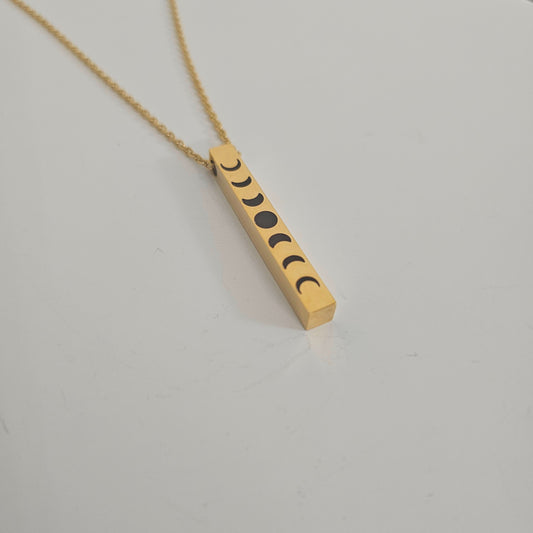 Gold Bar Necklace- Phases of the Moon