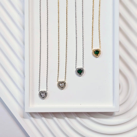 Dainty Heart Gemmed Necklace -  4 Types