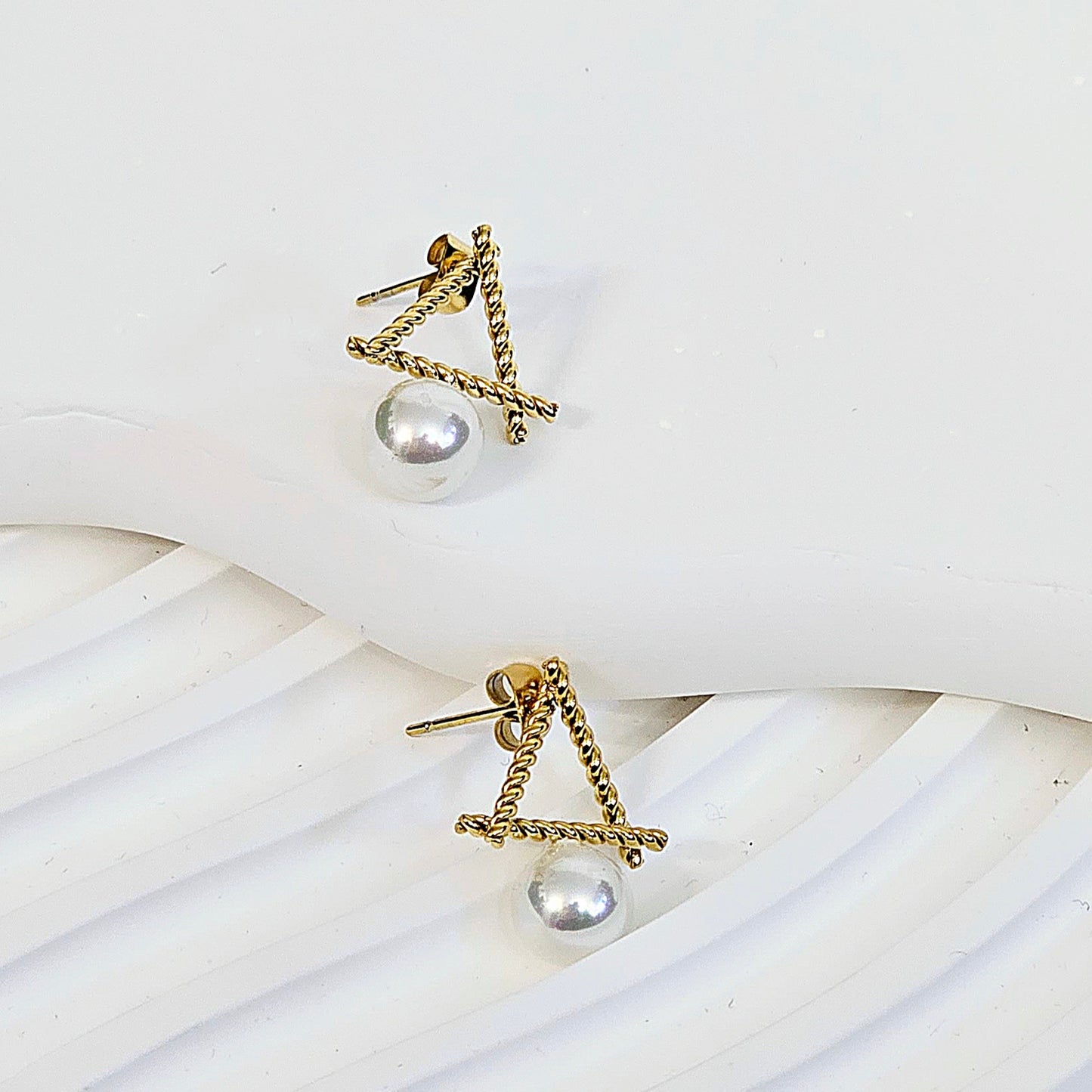Triangle Pearl Gem Earrings