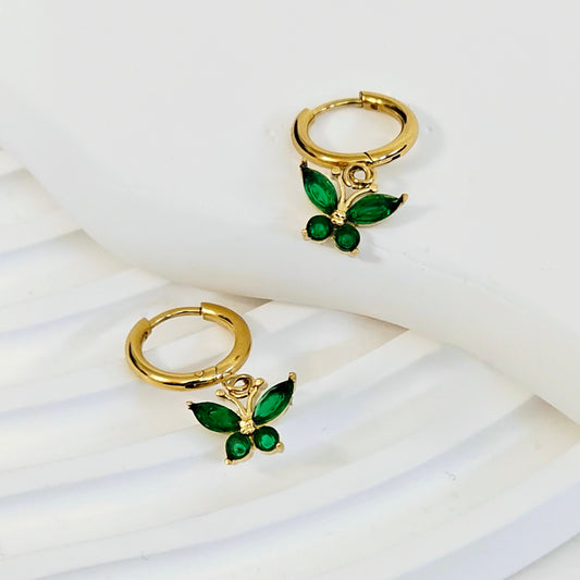 Green Dangling Butterfly Earrings