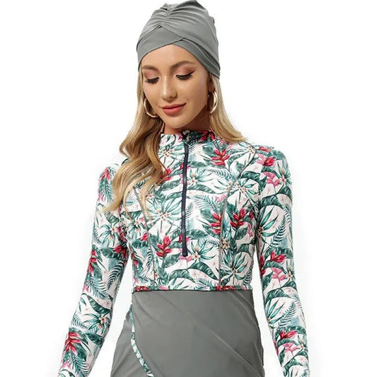 Modest Swimwear Set With Cap - Summer Sun