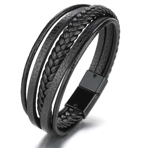 Braided Layered Leather Bracelet | Men