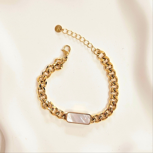 White Shell Thick Cuban Chain Bracelet