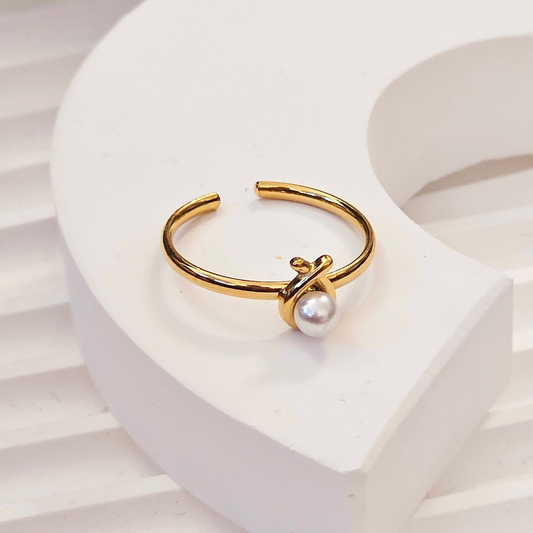 Crossed Pearl Ring
