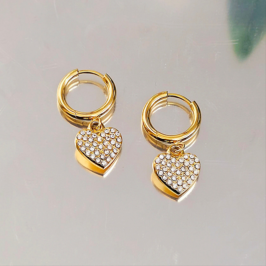 Heart Gemmed Dangle Earrings -