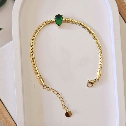 Pear  Bracelet - Gold and Green
