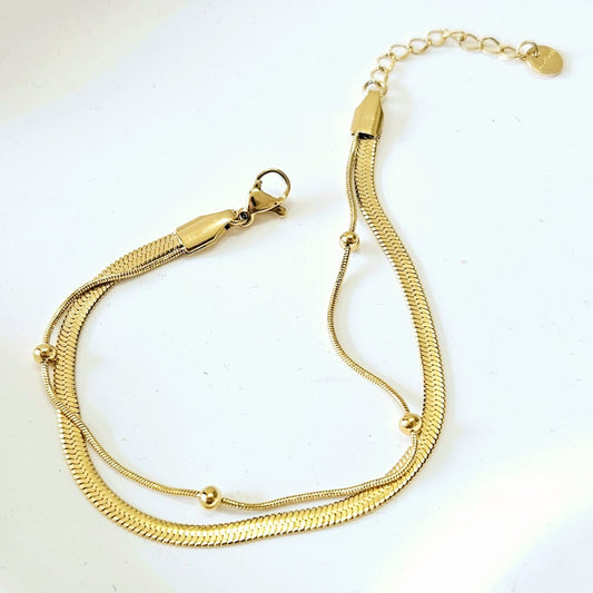 Double Layered Dotted Bracelet - Gold