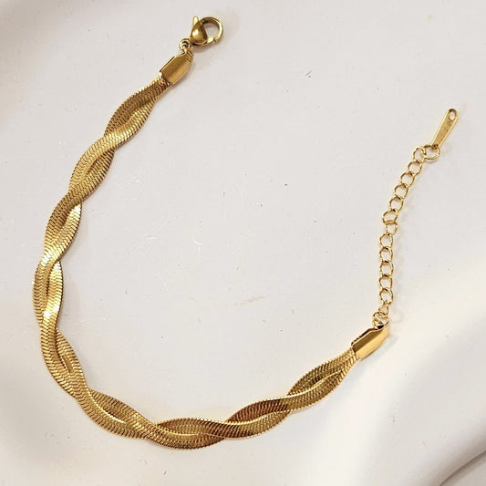 Braided Flat Chain Bracelet-Gold