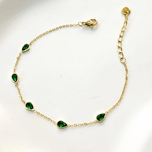 Tear Drop Bracelet - Green & Gold