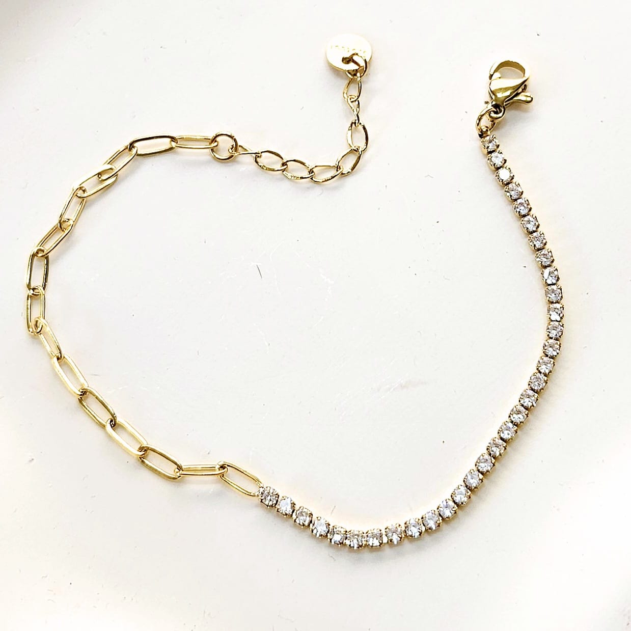 Tennis Paperclip Bracelet - Gold