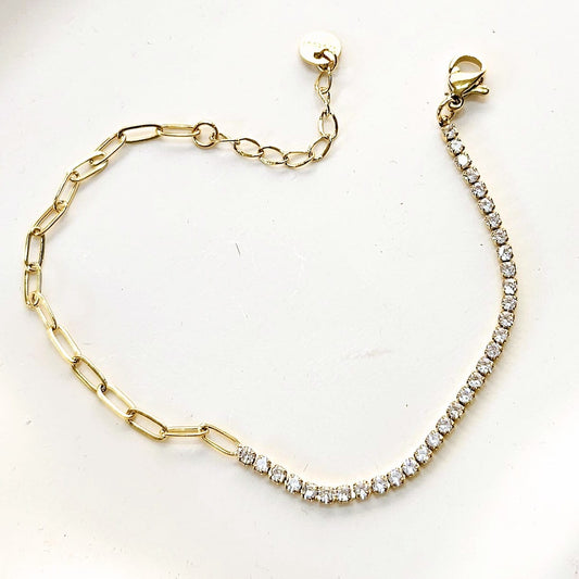 Tennis Paperclip Bracelet - Gold