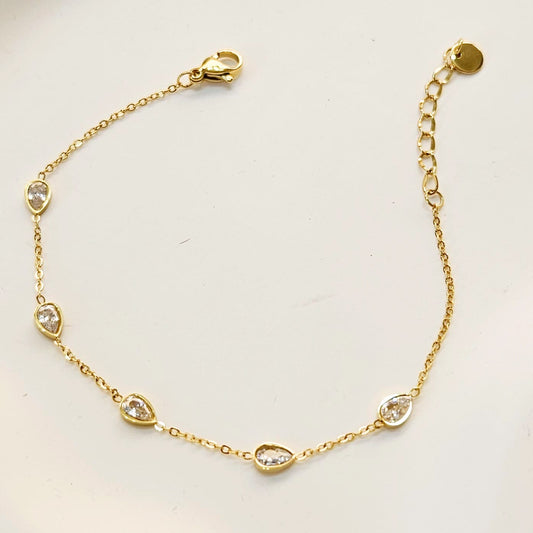 Tear Drop Bracelet - White & Gold