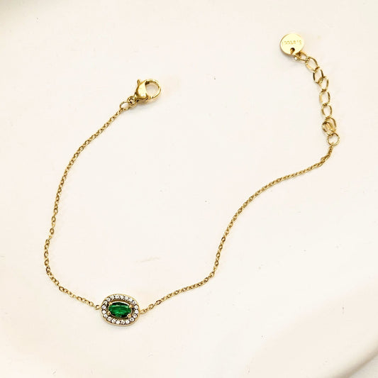 Oval Green Bracelet - Gold
