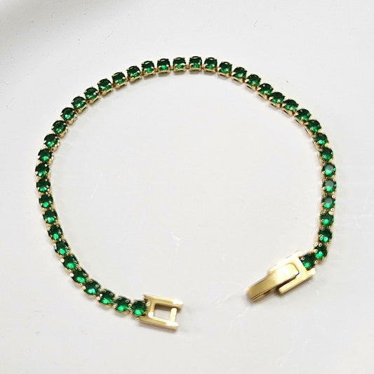 Thin Tennis Bracelet - Green Gem