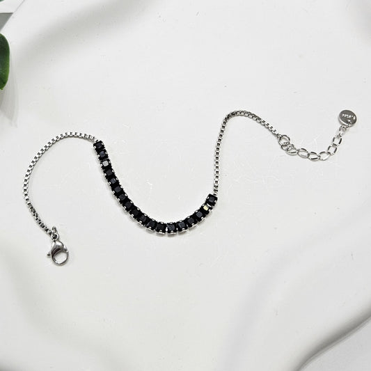 Black Tennis Bracelet - Silver