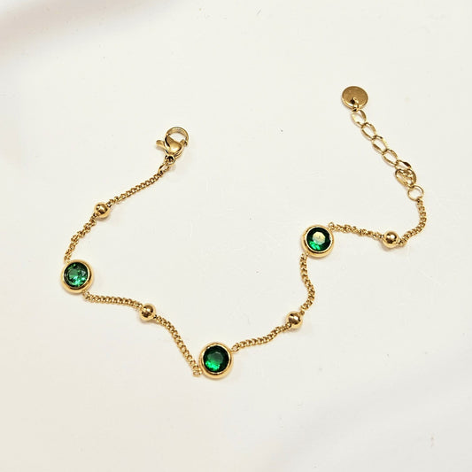 Circle Gem Dotted Chain Bracelet - Green & Gold