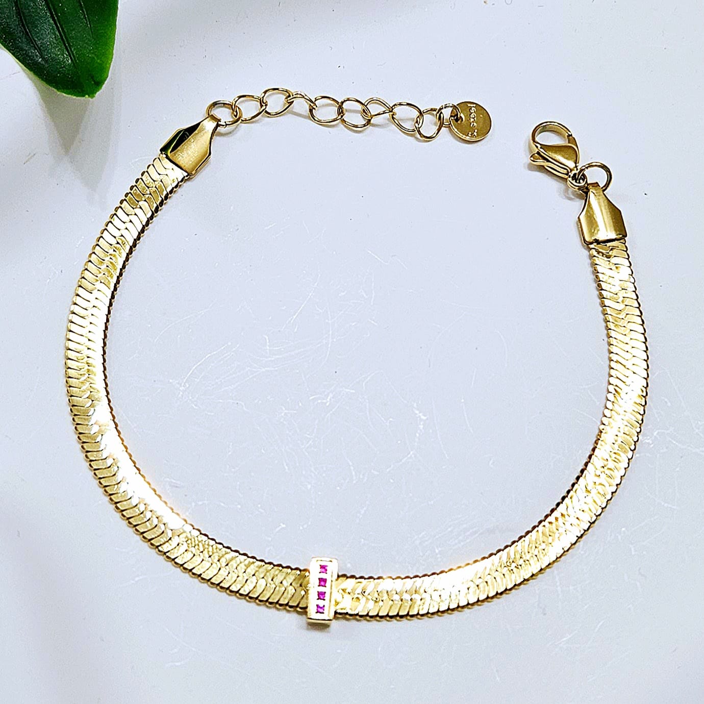 Snake Chain Bracelet - Three Pink Gems