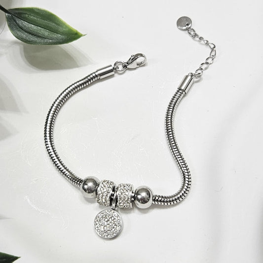 Circle Charm Bracelet- Silver