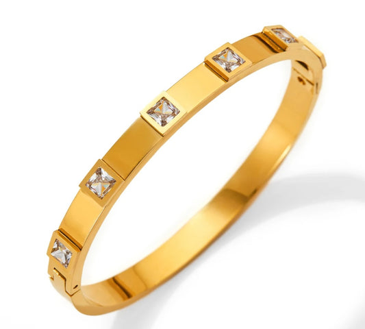 Big Square Zircona Gem Cuff- Thicker+ Medium+ Large+ XL