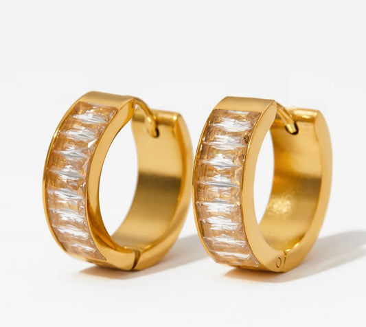 Italy Zirconia Gem Hoop Earings | Small