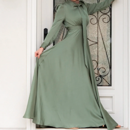 Helaa Satin Dress - Sage Green