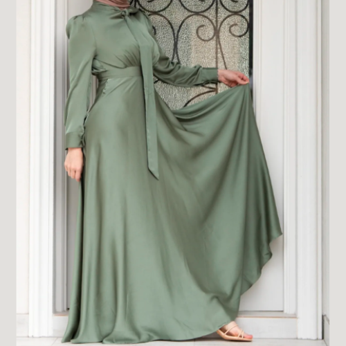 Helaa Satin Dress - Sage Green