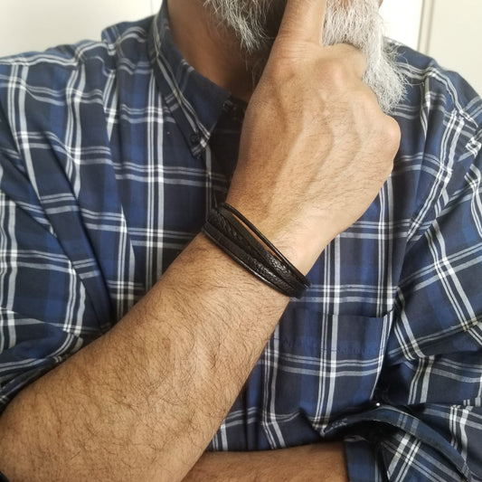Braided Layered Leather Bracelet | Men