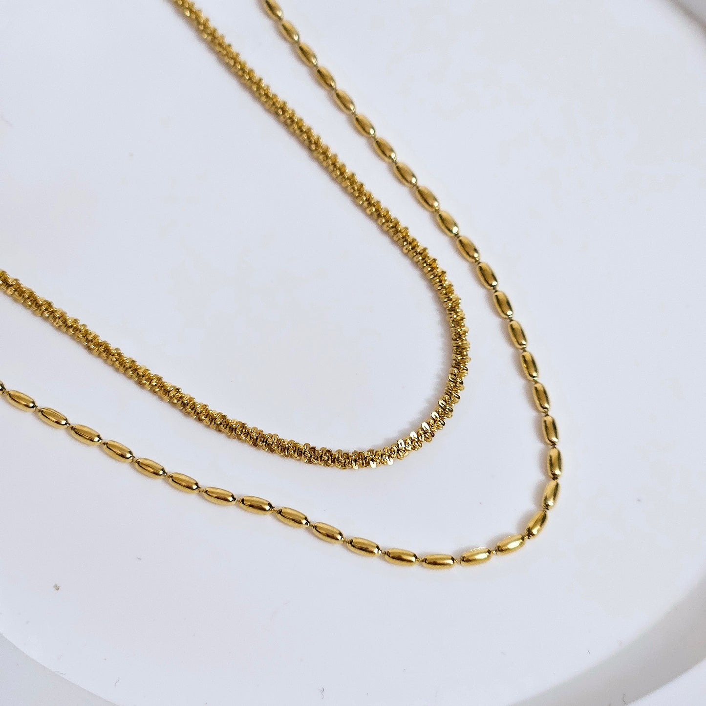 Double Layered Beaded Ovals & Herringbone Necklace