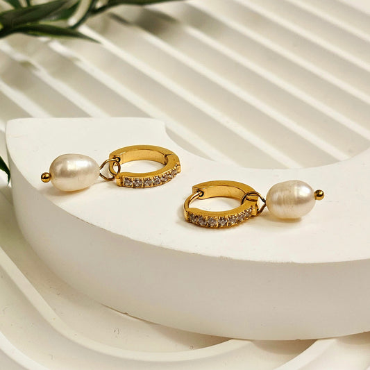 Freshwater Pearl Dainty Gemmed Earrings