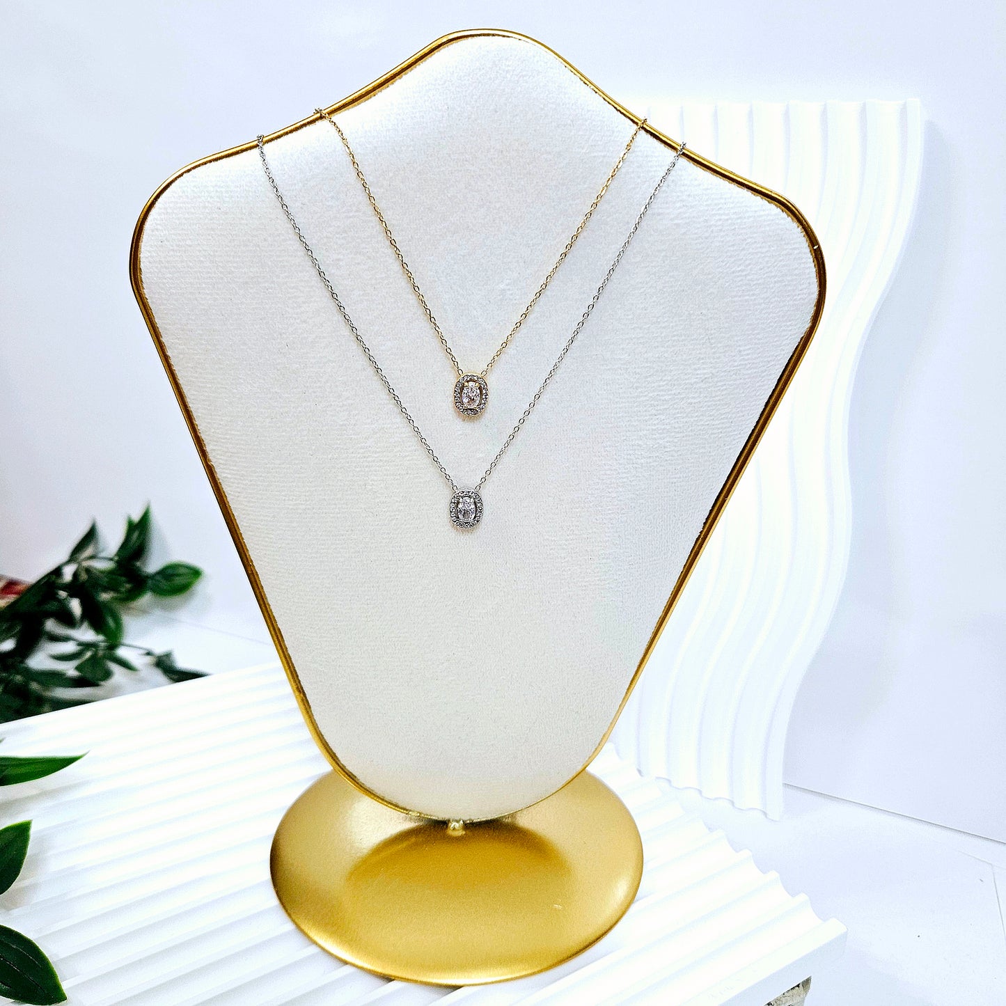 Oval Gem Necklace - Silver or Gold