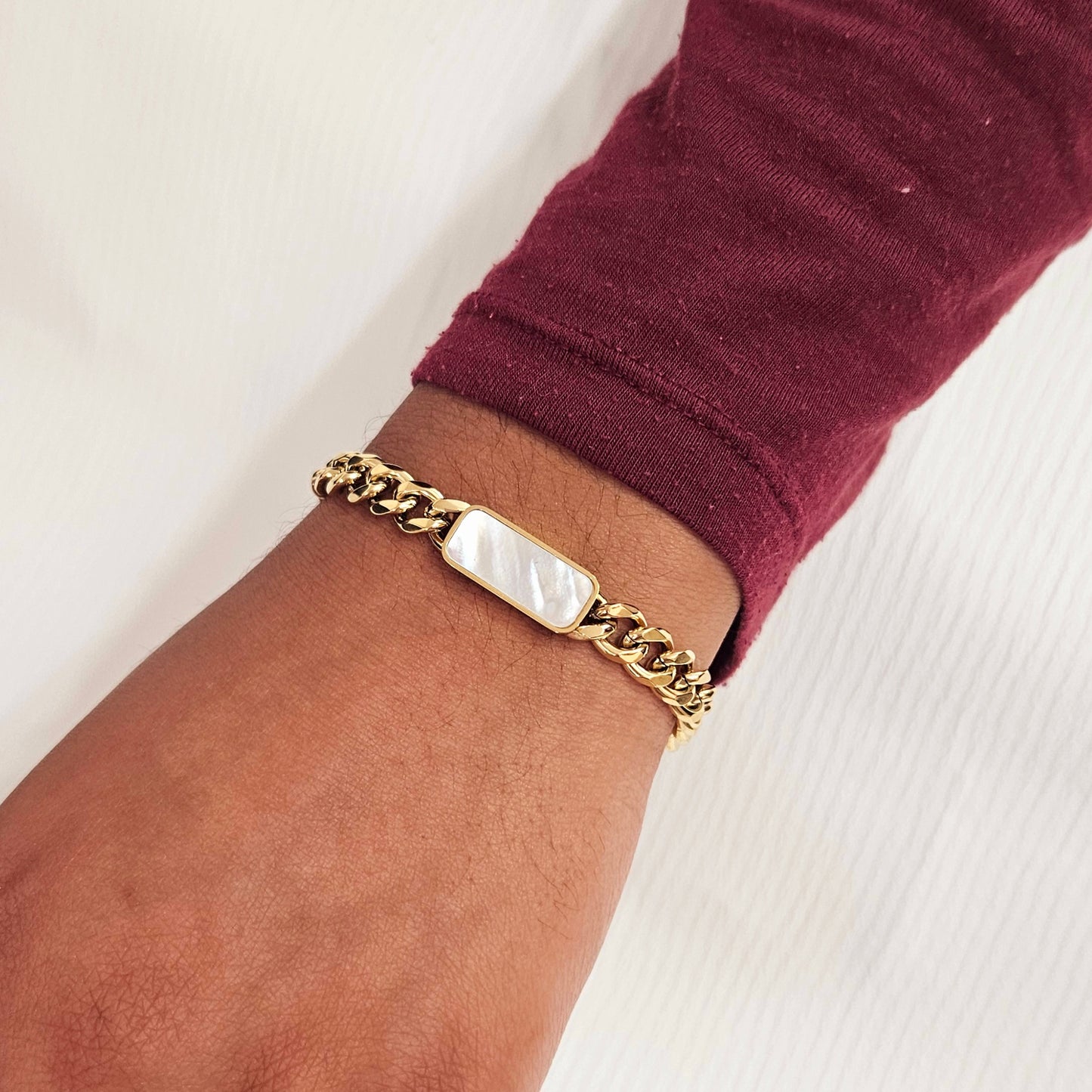 White Shell Thick Cuban Chain Bracelet