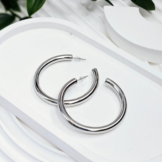 Crescent Hoop Earrings - Silver