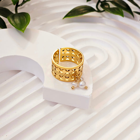 Dangling Freshwater Pearls Band Ring