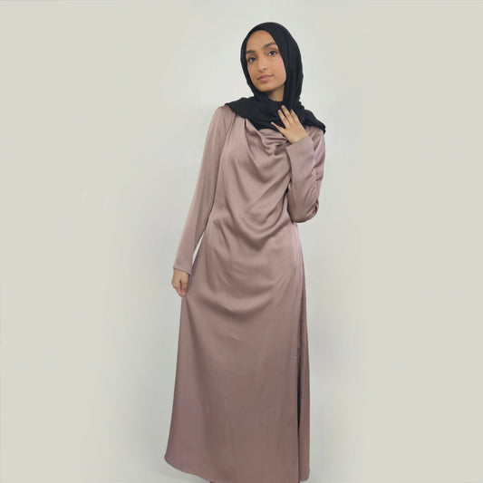 Soft Satin Ruffle Dress - Dusty Purple