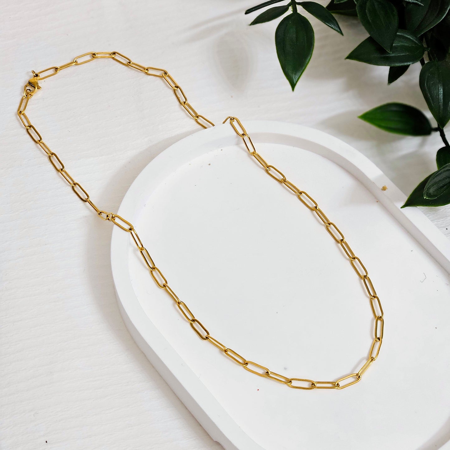 Thin Dainty Paperclip Chain - Gold