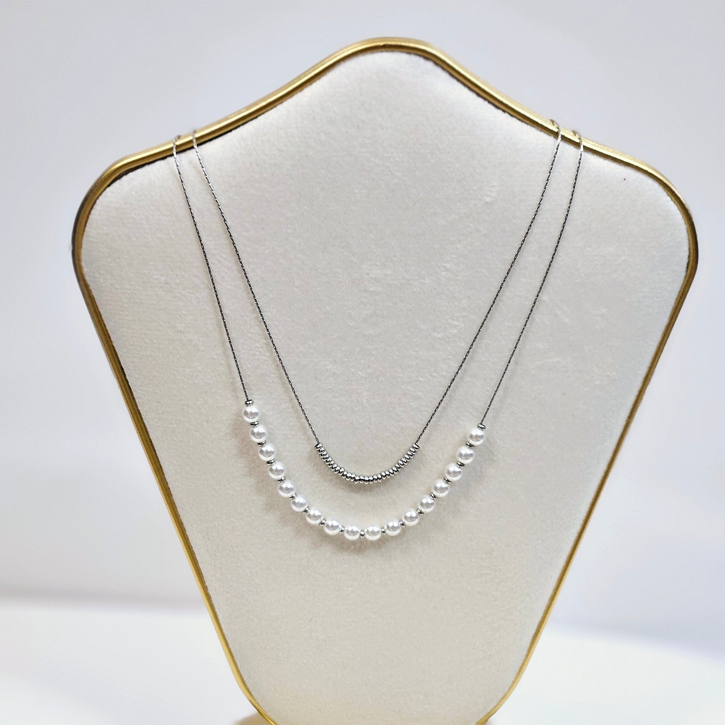 Double Layered Pearls Necklace - Silver Only