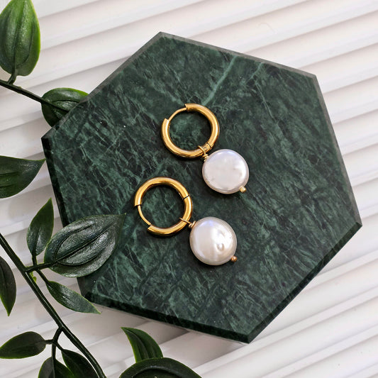 Flat Freshwater Pearl Hoop Earrings
