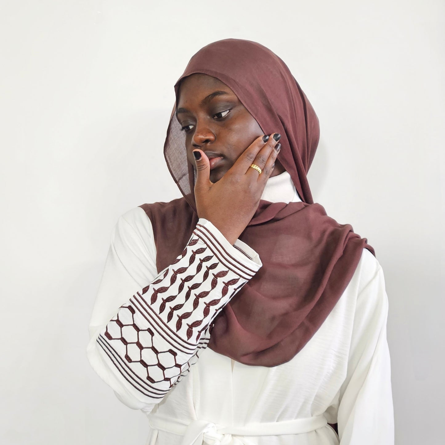 Palestine Keffiyeh Abaya - White & Brown